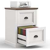 Halitaa Vertical File Cabinet, Filing Cabinet with 2 File Drawers, Farmhouse Small File Cabinet Fits Letter/A4 Size, Wooden Printer Stand, Under Desk Cabinets for Home Office, White