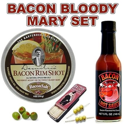 Bacon Bloody Mary Bloody Caesar Gift Pack 3pc Set Bacon Cocktail Rim Salt Bacon Hot Sauce Bacon Toothpicks