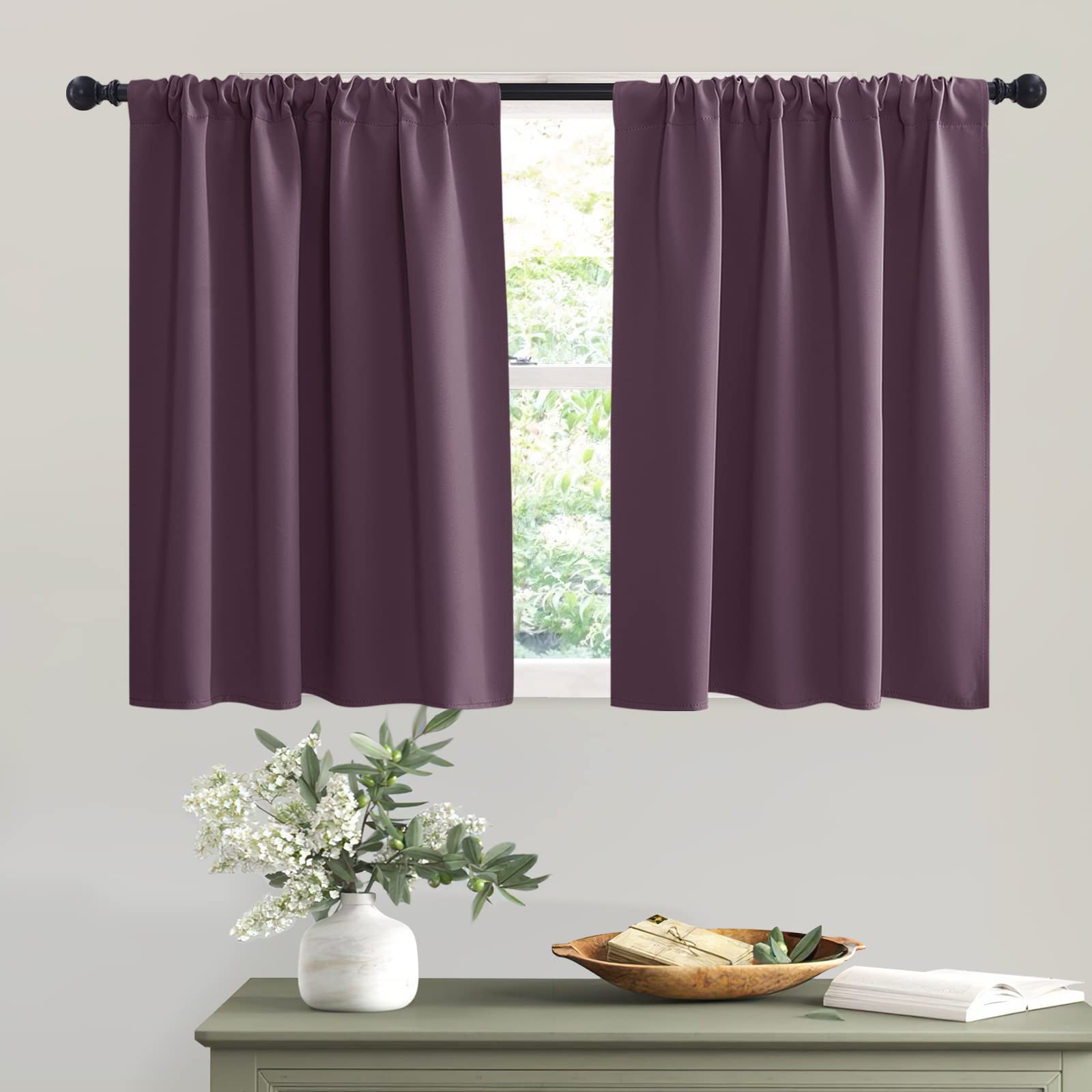 Photo 1 of RYB HOME Bathroom Window Curtains - Blackout Curtains Small Window Short Drapes for Kitchen Bedroom Living Room Kids Nursery Room RV, W 42 x L 36 inch per Panel, Plum, 2 Pcs