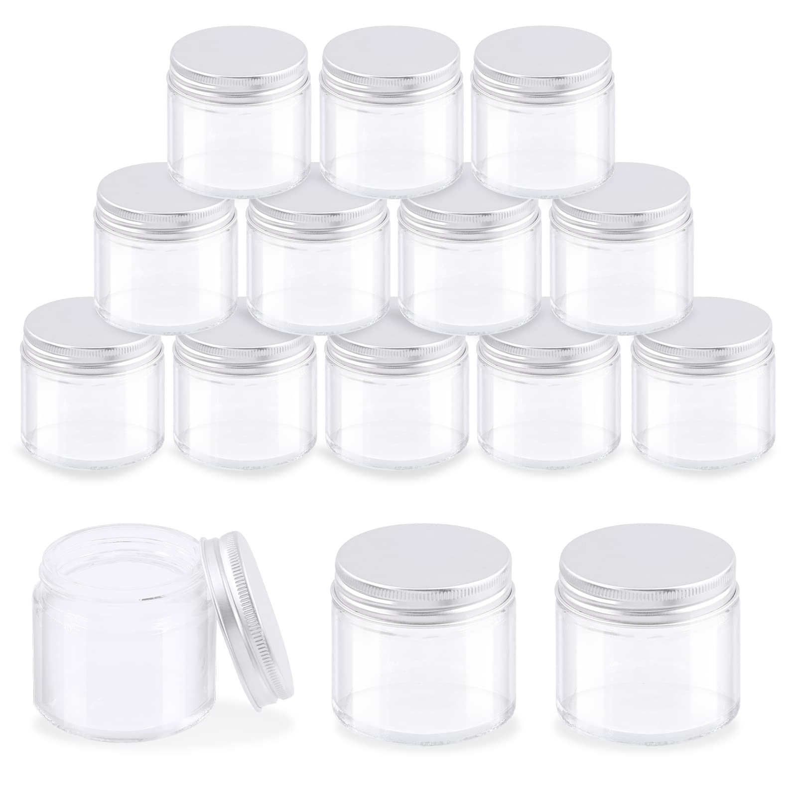 Glarks 15 Pack 2oz Glass Jars with Lids, Round Clear Glass Jars with Inner Liner and Silver Lids for Storing Creams, Beauty Products, Cosmetic and Ointments — image 1