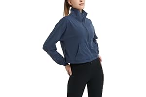 happlan Women's Half Zip Pullover Cropped Jackets Long Sleeve Athletic Running Yoga Workout Shirts for Women