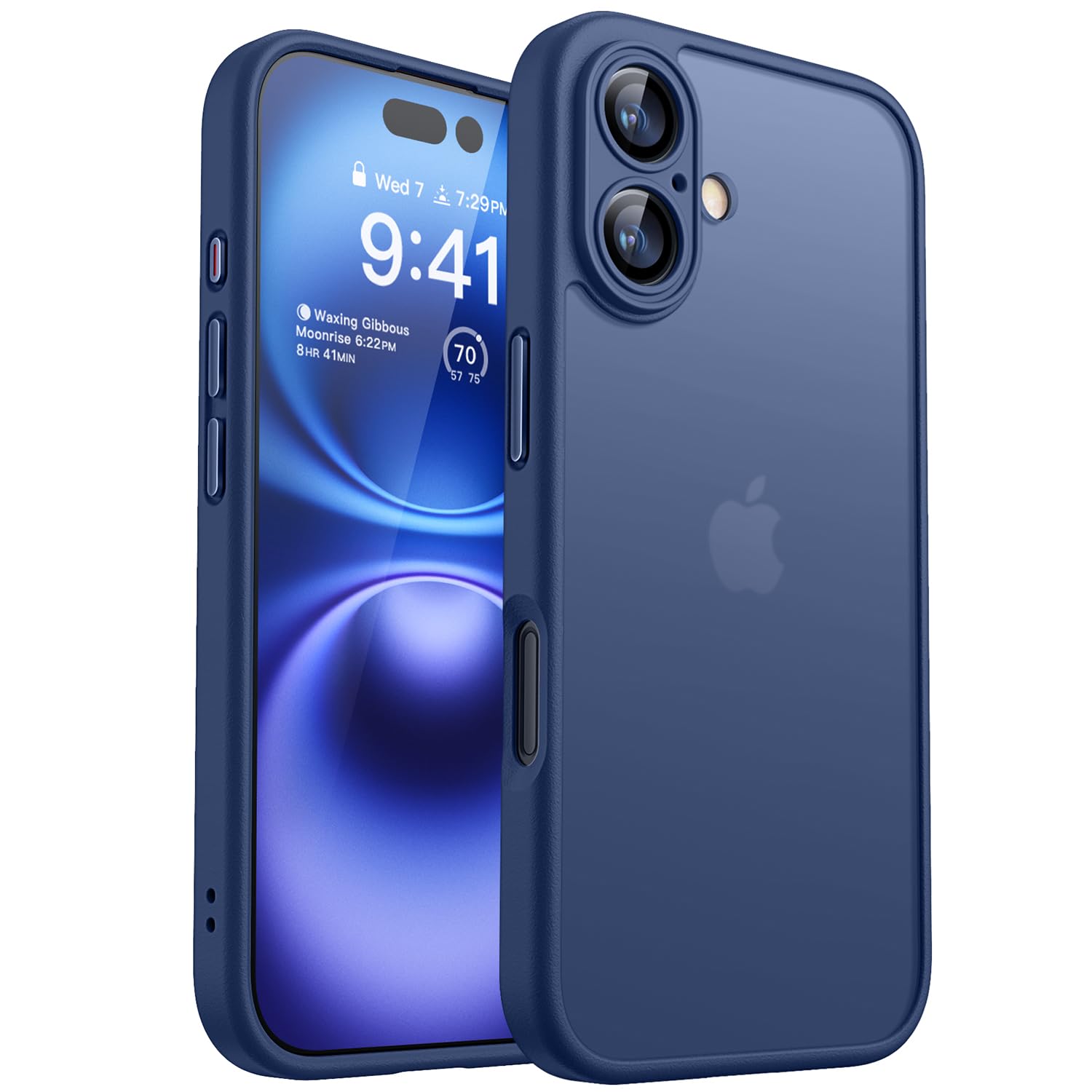 CANSHN Matte for iPhone 16 Case, Upgraded [Full Camera Protection] [Translucent Matte] Shockproof Protective Phone Case for iPhone 16 6.1" - Deep Blue