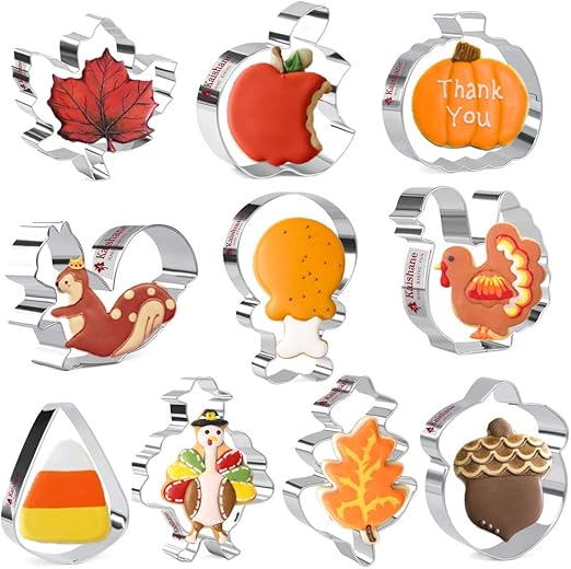 KAISHANE Thanksgiving Cookie Cutters Set 10 Pieces Stainless Steel