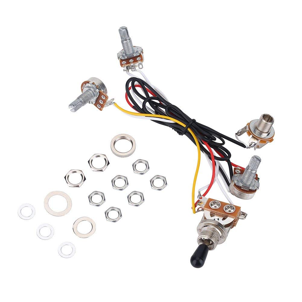 3 Way Switch Wiring Harness Kit, Guitar Wiring Harness Kit 2 Volume 1 Tone 1 Jack 500K Pots for Electirc Guitar Bass Musical Instrument Accessories