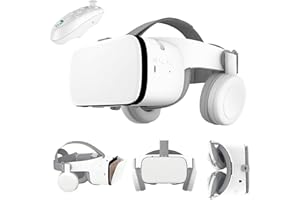 TSANGLIGHT 3D VR Virtual Reality Headset, VR Glasses Goggles w/Bluetooth Headphone [Newest] for iPhone 12 11 Pro Max Mini X R S 8 7 Samsung Galaxy S10 S9 S8 S7 Edge Note/A 10 9 8 + etc 4.7-6.2" Cellphone, White