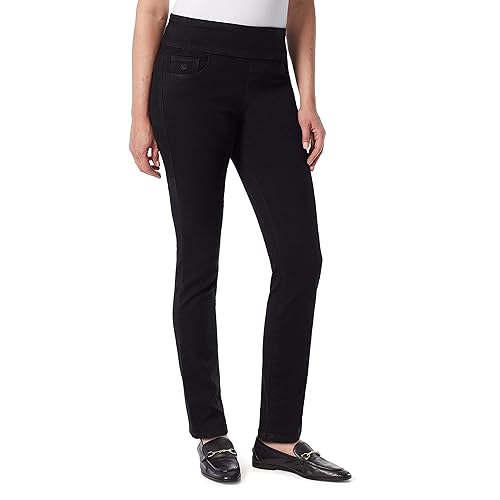 Gloria Vanderbilt Women's Amanda Pull on High Rise Jean Standard, Black Rinse, 18 Long