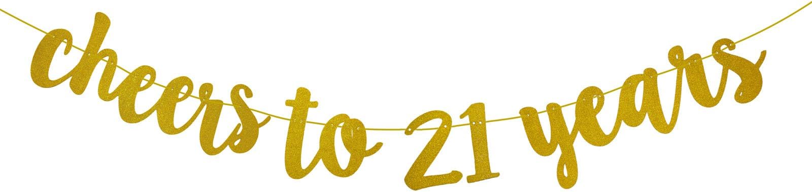 FECEDY Gold Glitter Cheers to 21 Years Banner for 21th Birthday Party Decorations