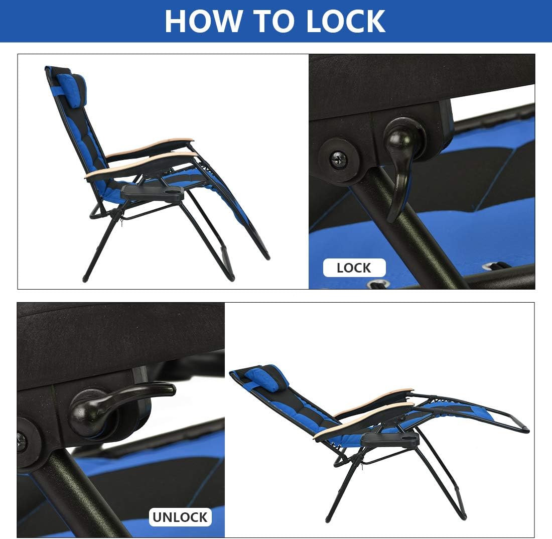 Patio Watcher Oversized Padded Zero Gravity Lounge Chair Patio Foldable Adjustable Reclining Chair with Cup Holder and Removable Pillow for Outdoor Yard Porch 1 Set : Garden & Outdoor