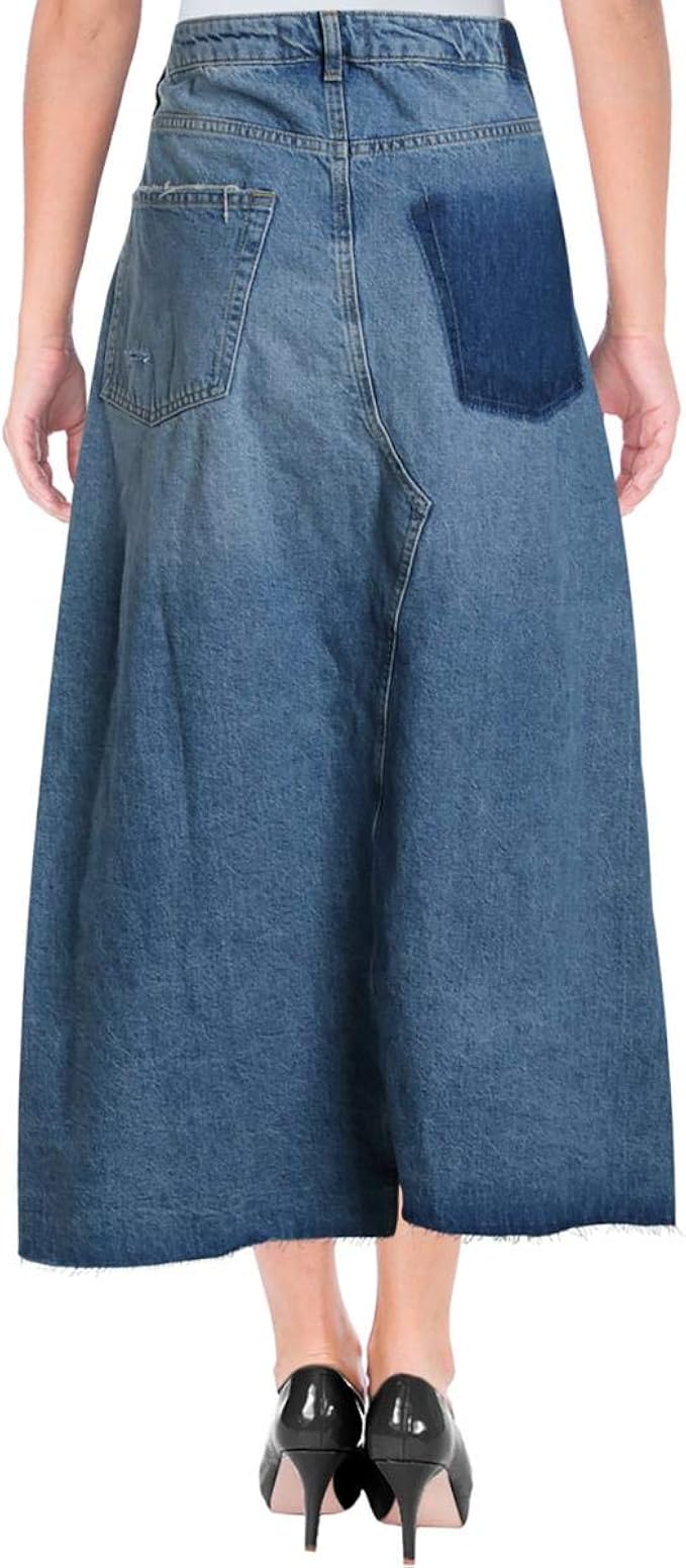 free people cotton asymmetrical denim midi skirt