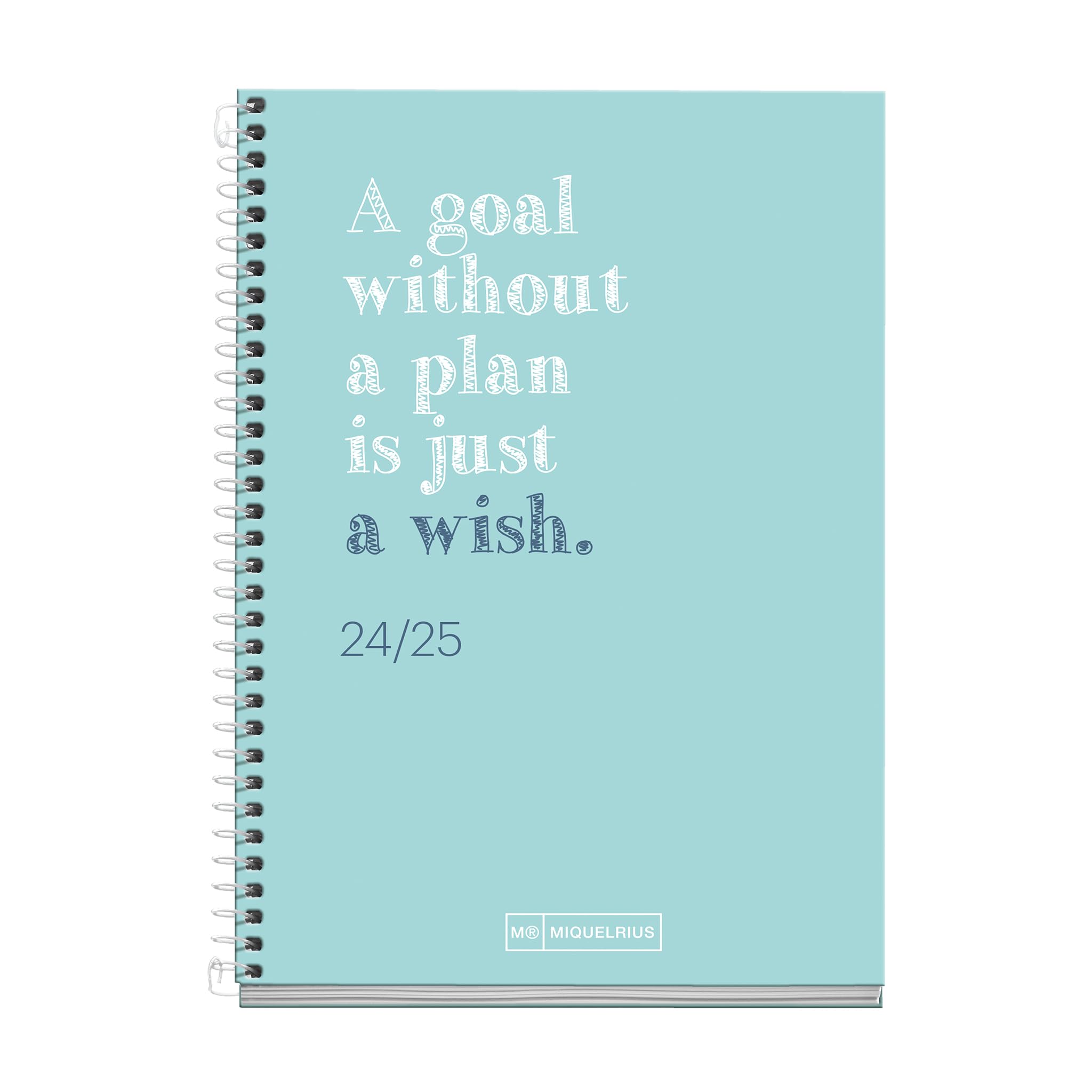 Miquelrius - School Diary 2024-2025, September 2024 to June 2025, Size 117 x 174 mm, Day Page, Lined Cardboard Cover, White Metallic Spiral Binding, Spanish and English, Write Blue