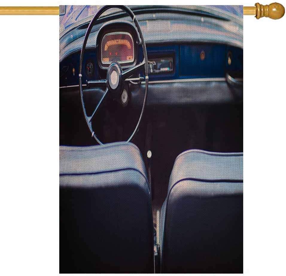 Musesh Winter Garden Flag, Christmas Garden Flag Vintage Seasonal Outdoor Flag 28X40Inch Black Leather Interior Dashboard Vintage Car Burlap Rustic Yard Decorations for Outdoor Lawn Yard Decor Flag