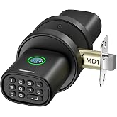 ThorBolt MD1 Fingerprint Door Knob Lock with Keypad, Black | 4x AA Alkaline Batteries, Biometric, Electric, Auto-Lock, for Bedroom, Garage, Office, Pantry Door, Interior Door Lock