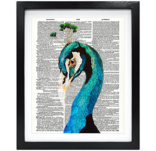 Susie Arts 8X10 Unframed Peacock Illustration Upcycled Vintage Dictionary Art Print Book Art Print Home Decor Wall Art…