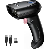 PecuMecu Bluetooth 2D Barcode Scanner, 3-in-1 Bluetooth &amp; USB Wired &amp; 2.4G Wireless QR Barcode Reader, PDF417 Data Matrix Handheld Bar Code Scanner Work with Windows, Android, iOS (TM-10B)