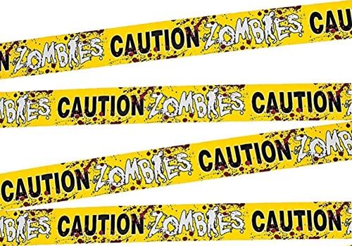 4 Rolls of Zombie Caution Tape - 20 Feet x 3" Each / Total of 80 Feet! / Halloween Party/Decorations