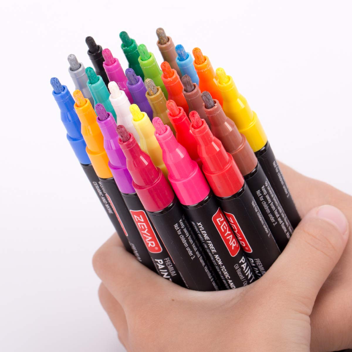 ZEYAR Oil-Based Paint Markers, Fine Point 24 Colors, AP Certified, Works on Rock painting, Wood, Glass, Metal, Ceramic and more (24 Colors Fine Point)