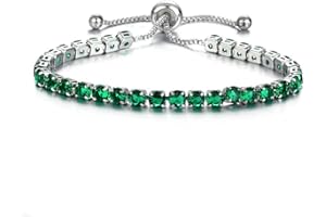 CiNily Adjustable Tennis Bracelets for Women Teen Girls Rainbow Cubic Zirconia Bracelet 14K White Gold Plated Hypoallergenic Slider Bracelet Jewelry Gift