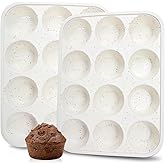CAKETIME Silicone Muffin Pan, Metal Reinforced Frame Cupcake Pan 12 Cups Regular Size Easy to Move in or Out of Oven Non-Stick (2)