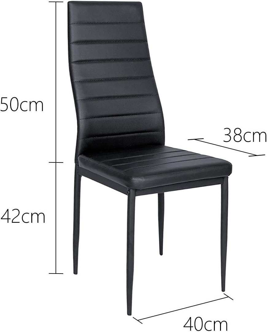 IDS Online 7 Pieces Modern Glass Dining Table Set Faxu Leather With 6 Chairs Black. - Table & Chair Sets