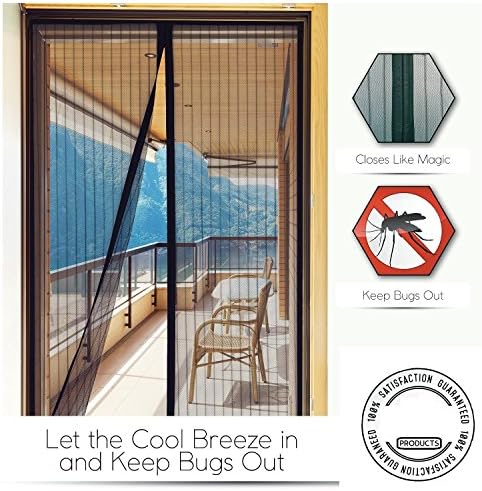 MasterStor Magnetic Screen Door Net - Anti Mosquito Insect Fly Bug Curtains Magnetic Mesh Net with Hook and Loop Fastener Tape - 36 x 83 Inch - Black