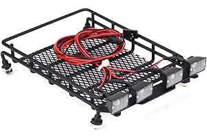Drfeify RC Roof Rack Luggage Carrier, Metal with 4 LED Lights, RC Crawler Accessories for Axial SCX10 1/10 Scale Rrmote Contr