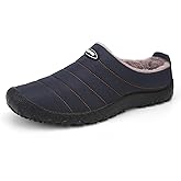 UBFEN Mens Womens Winter Warm Slippers with Fuzzy Plush Lining Slip on House Shoes Indoor Outdoor Anti-Skid Rubber Sole