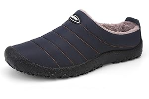 UBFEN Mens Womens Winter Warm Slippers with Fuzzy Plush Lining Slip on House Shoes Indoor Outdoor Anti-Skid Rubber Sole