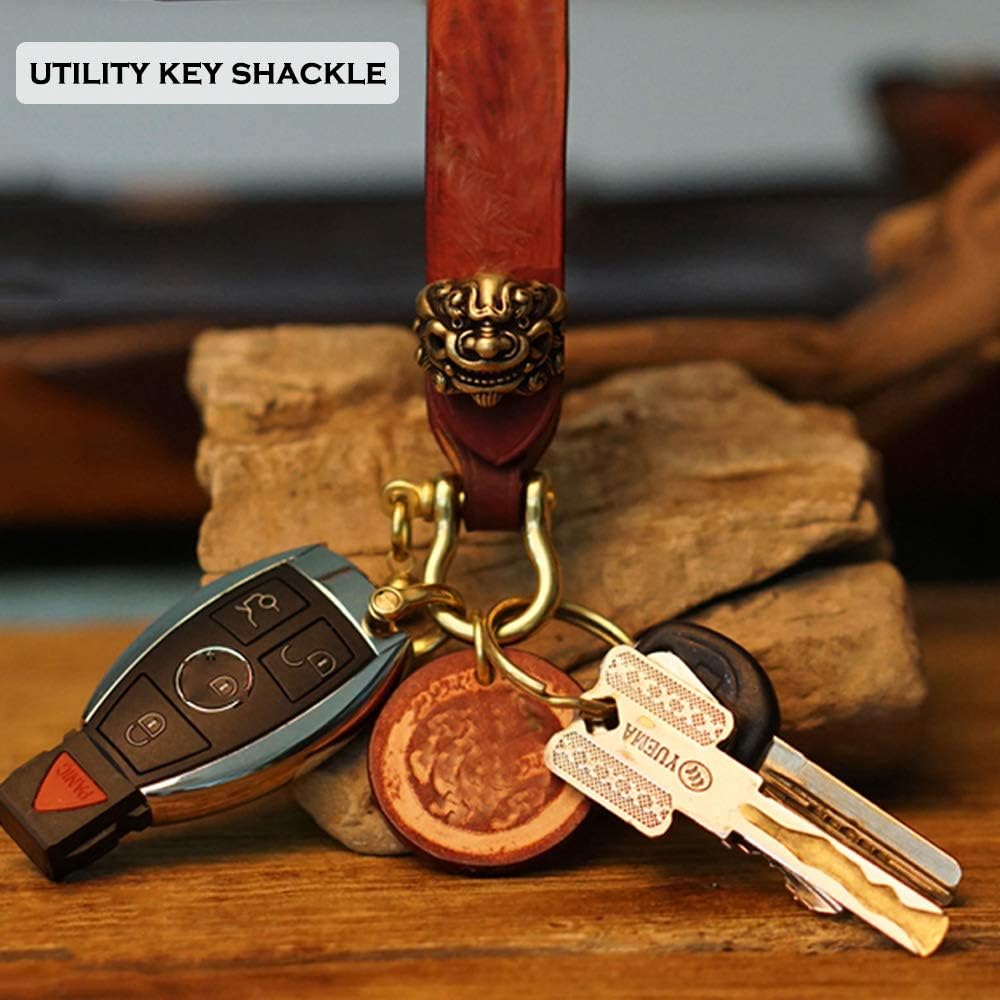 2PCS D-Rings with Screw Pure Brass Shackles Horseshoe U Shape Key Ring DIY Leather Craft Purse Small Heavy Duty Keychains for Car Keys Easy Open Durable Driving Keychain (Small-1/4")