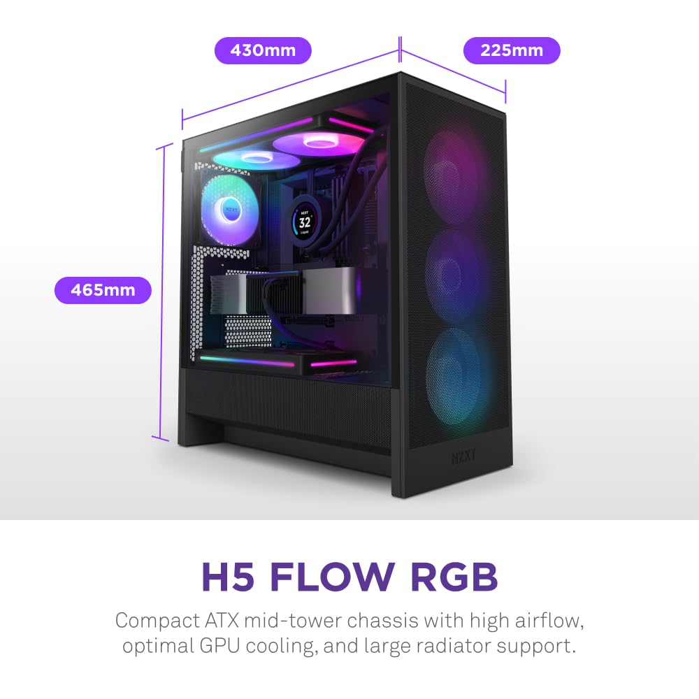 Nzxt H5 Flow Rgb Gaming Case Interior Showing Cable Management Channels And Perforated Psu Shroud