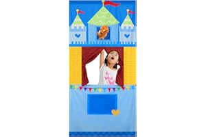 VitalCozy Doorway Puppet Theater with 2 Adjustable Rods Fits in Most Doorways 67 x 31 Inch Foldable Hanging Puppet Show Theater for Christmas Holiday Home (Castle Style)