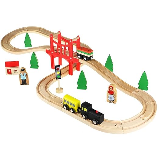 title=ACOOLTOY Giocattolo Treno con Binario a 8 in Legno per Compleanno Regalo, Giochi
