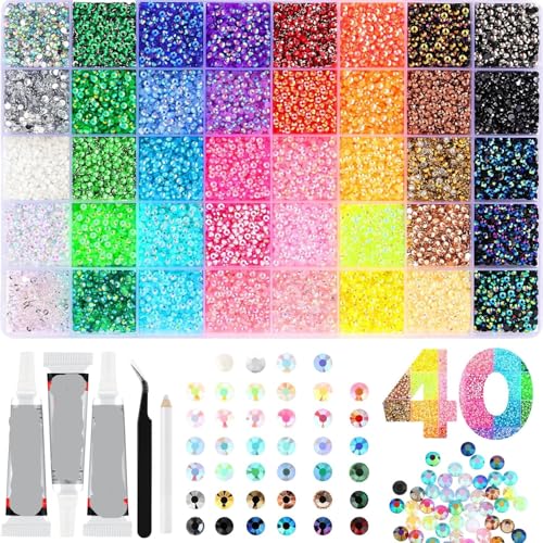 ORCHID M® 40 Colors 32000Pcs Resin Jelly Rhinestones, Multicolor 3mm Flatback Gems for Diamond Art, 3Pcs 10ml B7000 Jewelry Glue for Clothes Shoes Nail Art Diamond Painting Makeup DIY