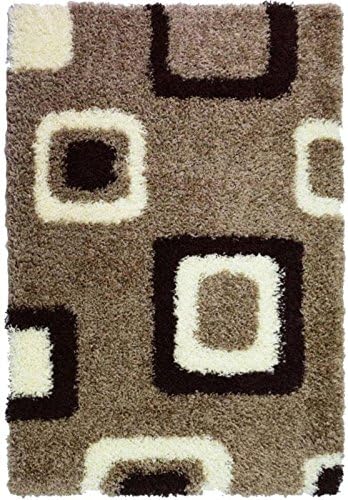 BRAVICH RugMasters Large Brown Beige and Ivory Cube Boxed Pattern Geometric Square Design Mix Super Soft High Deep Pile Shaggy Area Rug/Living Room Rug Carpet 120 x 170 cm (4' x 5'6) - Image 3