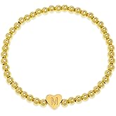 BXDA Initial Gold Beaded Heart Stack Bracelets for Women, Dainty Boho Handmade Stackable Stretch Fashion Jewelry Gift.
