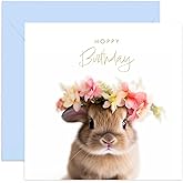 Old English Co. Cute Bunny Rabbit Hoppy Birthday Card for Her - Fun Happy Birthday Greeting Card for Women - Cute Animal Birthday Cards for Sister, Mum, Daughter | Blank Inside with Envelope…