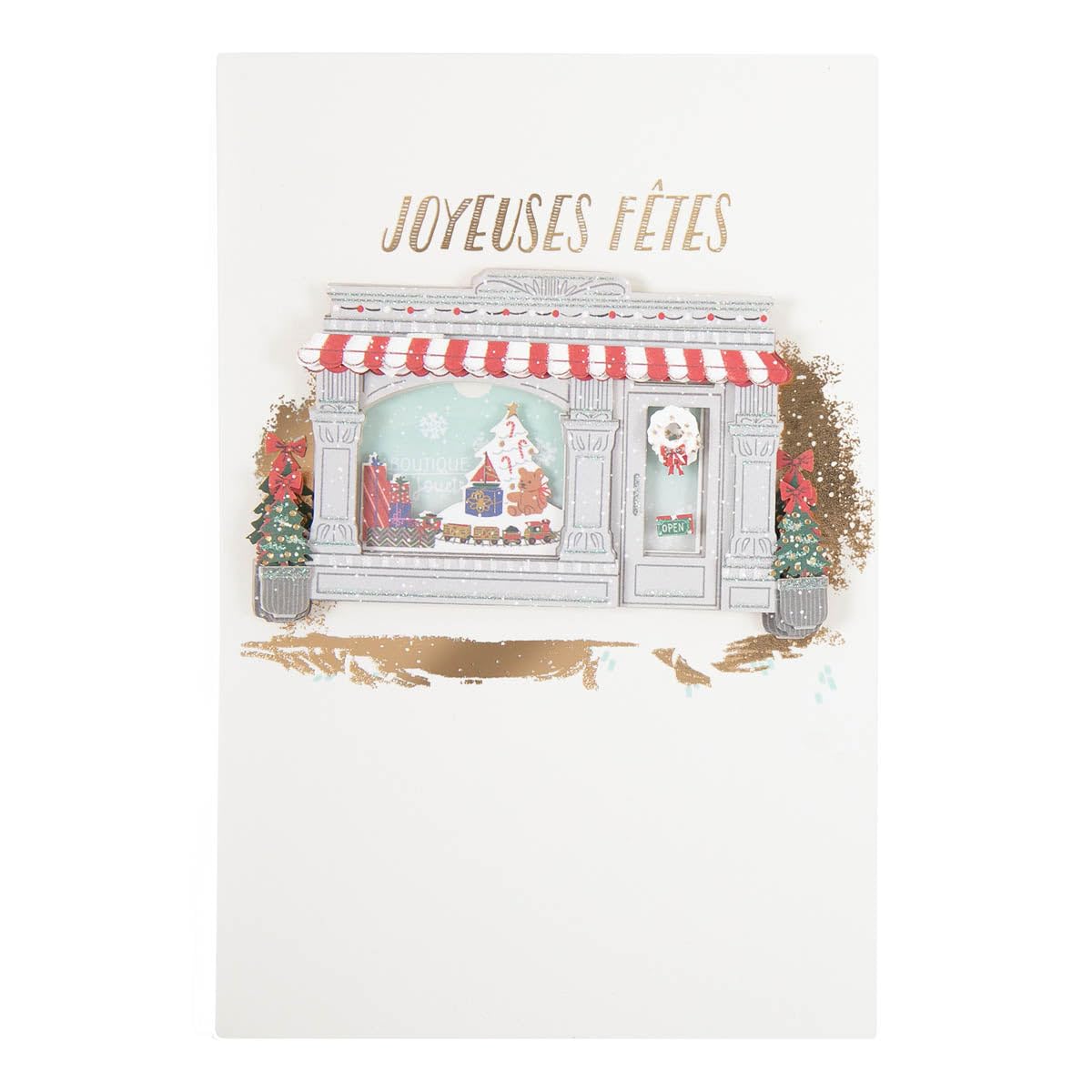 DRAEGER Paris | Happy Holidays Greeting Card | Holiday Party Store | Hot Gold and Glitter | 12 x 17 cm | Made in England | Envelope Included | FSC® Paper