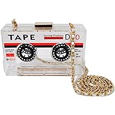 QZUnique Tape Shaped Shoulder Bag Radio Recorder PU Crossbody Bag Women's Retro Evening Bag Handbag Clutch Purse