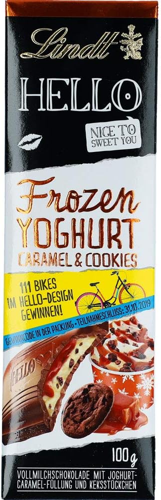 Lindt Hello Frozen Yoghurt Caramel & Cookies Milk Chocolate Bar (100g) - Imported