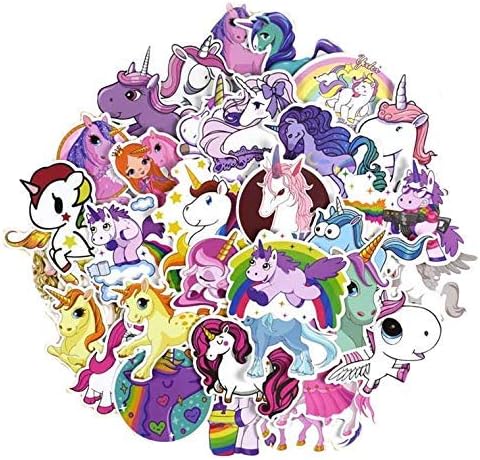 Unicorn Stickers for Kids - 50 Waterproof Vinyl Decals for Laptops Water Bottles, Phones, Scrapbooks & Party Bags
