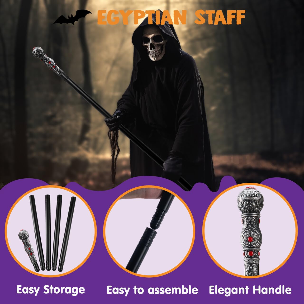 Spooktacular Creations Halloween Costume Walking Cane, Silver Elegant Vintage Staff Prop Stick for Halloween Pretend and Play Cane Costume Accessories, Vampire Dress Up Parties for Adults and Kids