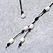 Cultured Freshwater Pearl Necklace White Beads on Black Genuine Leather Cord Strand Handmade Y-shaped Jewelry for Women Hand-knotted Lariat Necklace for Christmas Fashion Pendant Jewelry for Her