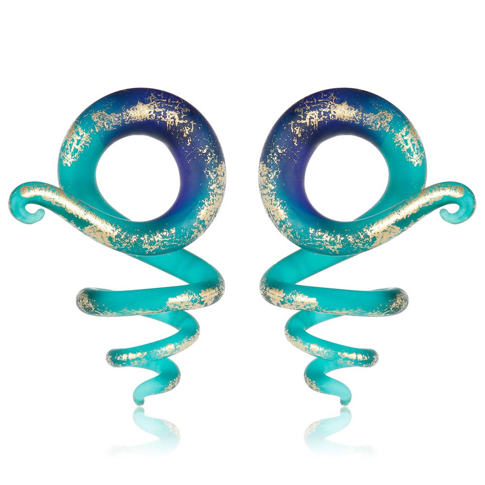 COOEAR 2PC Glass Ear Tapers Plugs Handmade Hanger Gauges Piercing Jewelry Set 6mm.