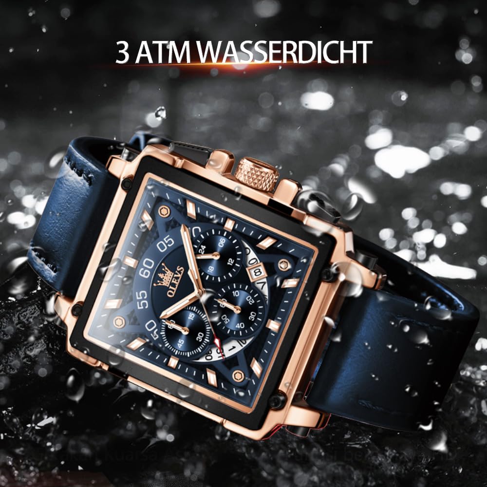 OLEVS Herrenuhren Lederarmband Chronograph Japanische Quarz Herren Uhr mit Datum Wasserdicht Klassische Elegantes Armbanduhr Herren Geschenk 5