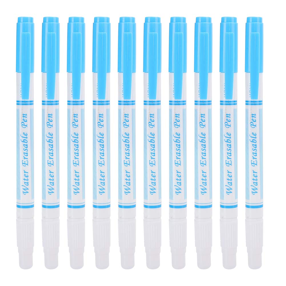 Cikonielf 10Pcs Water Fabric Marker White Ink Disappearing Ink Fabric Marker Pen Double Head Water Erasable Pen for Sewing Creating Washable Art (Blue)