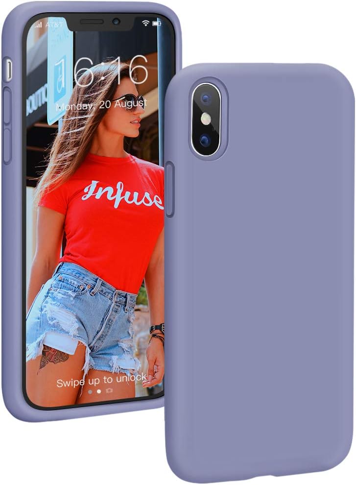 ProBien Case for iPhone X/iPhone XS, Liquid Silicone Full Protective Phone Case Cover, Shockproof, Anti-Yellow, Anti-Scratch, Shell for New 2018 iPhone X/iPhone XS (5.8")-Lavender Gray