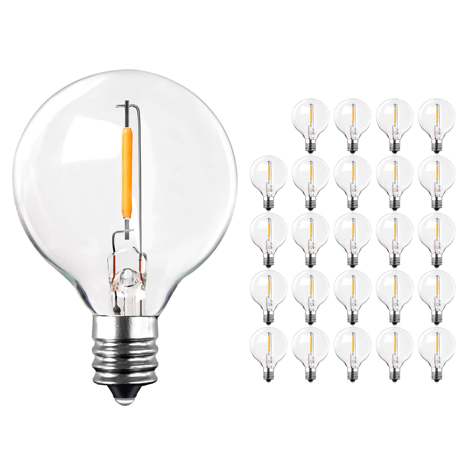 LangPlus+ 25 Pack G40 LED Light Bulbs Replacement, 1W E12/C7 Small Screw Base Socket Light Bulb，2200K Warm White Globe Edison Bulbs for Indoor Outdoor String Lights