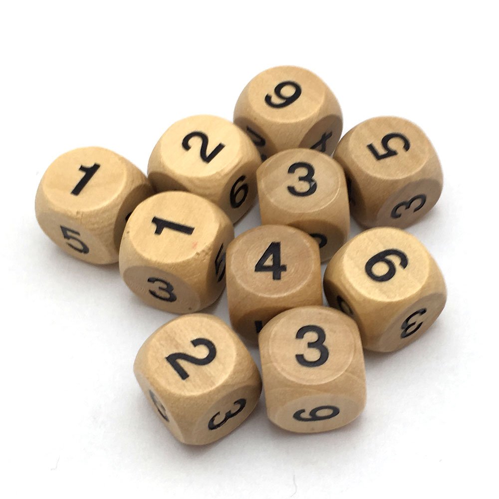 SmartDealsPro 10-Pack 16mm 1-6 Number Wooden D6 Six Sided Dice for DND RPG MTG Wow Table Games