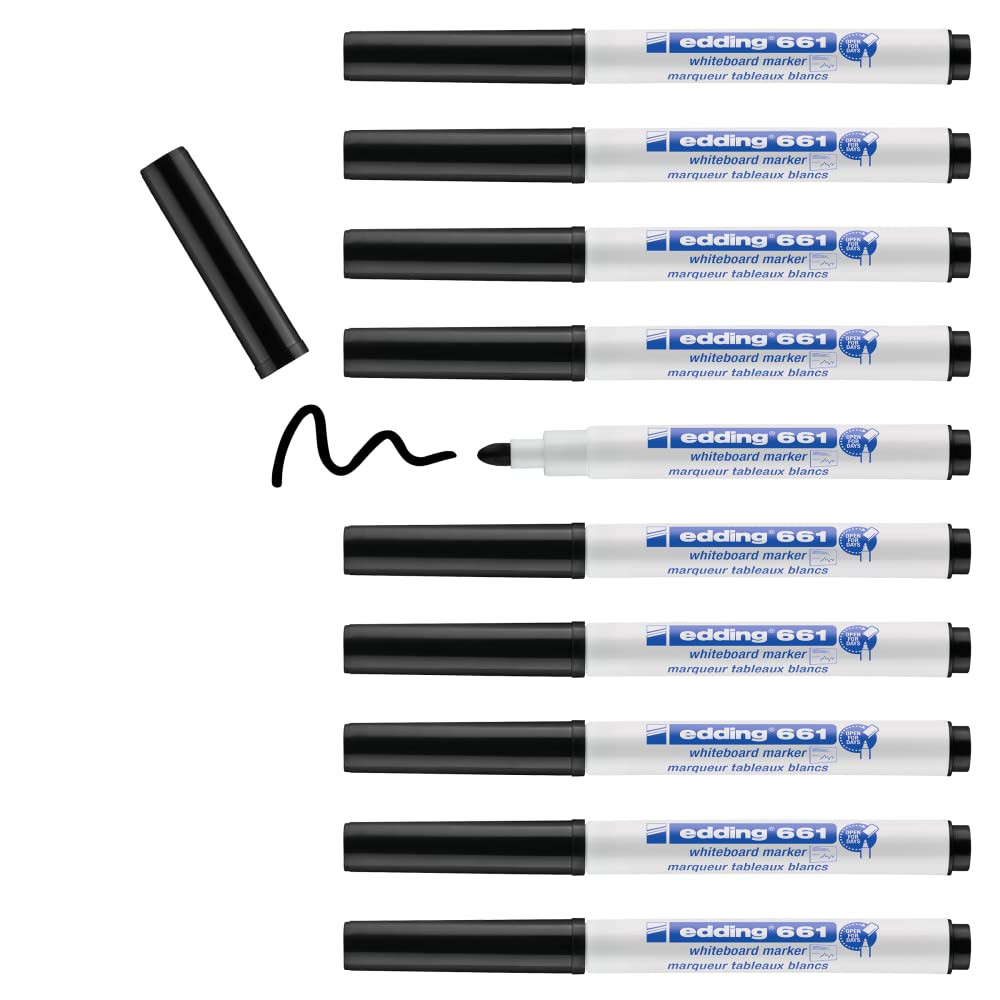 Edding Cap Off Whiteboard Markers Bullet Tip Line Width 1 to 2 mm Pack of 10 Black