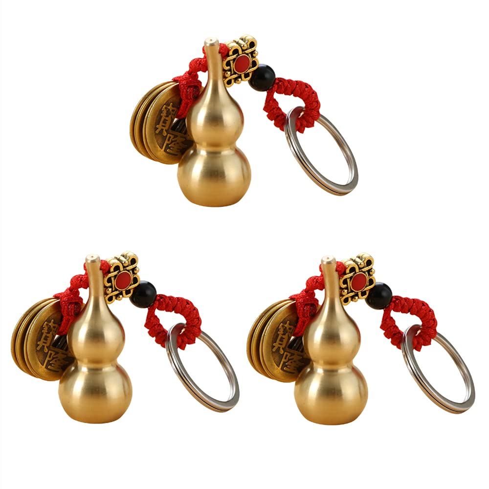 3 Pieces Chinese Knot Lucky Coins Feng Shui Gourd Keychains of Luck and Treasure Home Garden Decor Health Prosperity