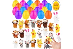 LUKBERA 20 Pcs Easter Eggs Filled with Finger Puppets, Plastic Egg with Cartoon Animal Puppets for Kids Easter Egg Hunt Easter Basket Stuffers Fillers Easter Party Favor Classroom Prize